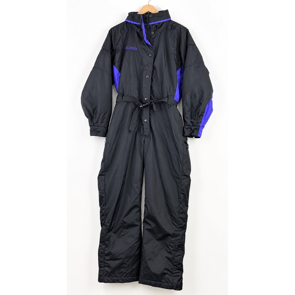 Columbia Vintage Womens Snow Suit One Piece Black Purple Insulated Medium F8 SL